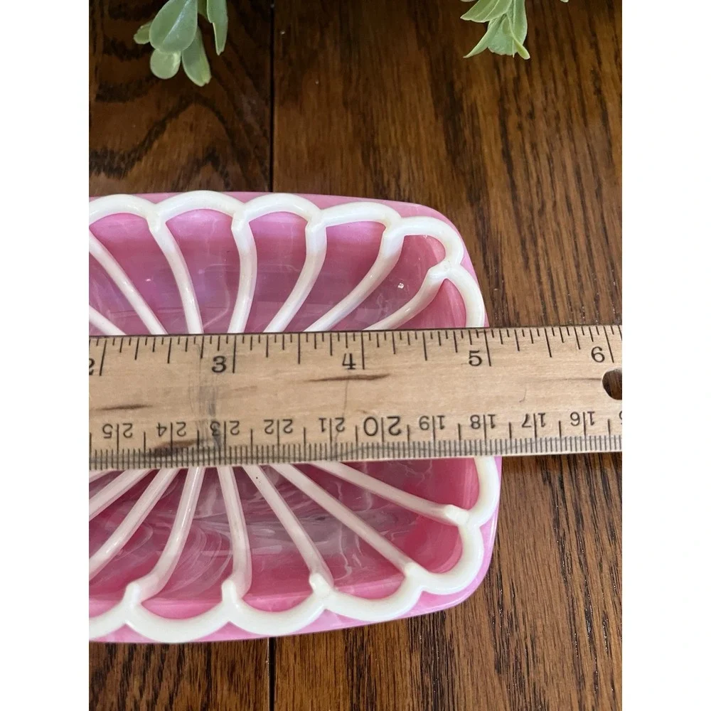 Vintage 60s Pink White Marbled Plastic Soap Dish Removable Drain Tray Retro New